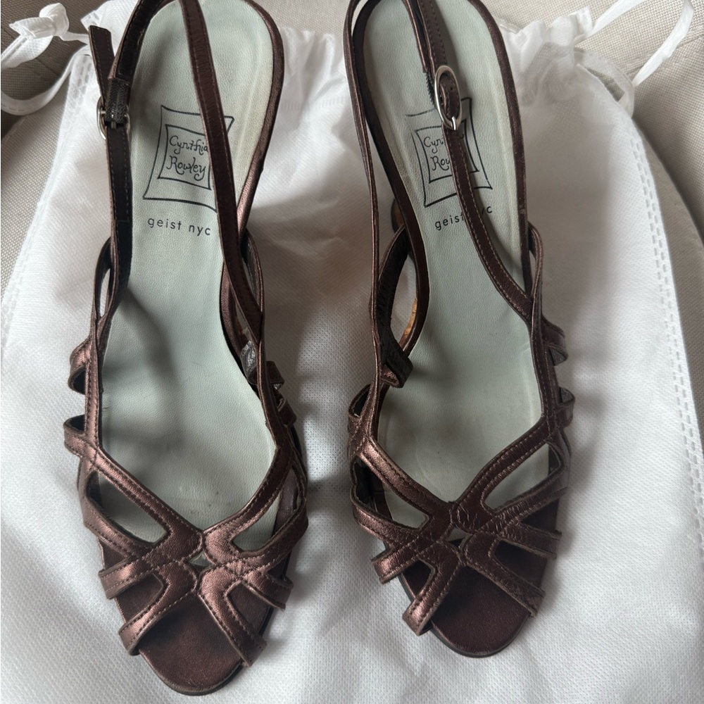 Cynthia Rowley Bronze Slingback Cork Wedge Sandals Size 8.5